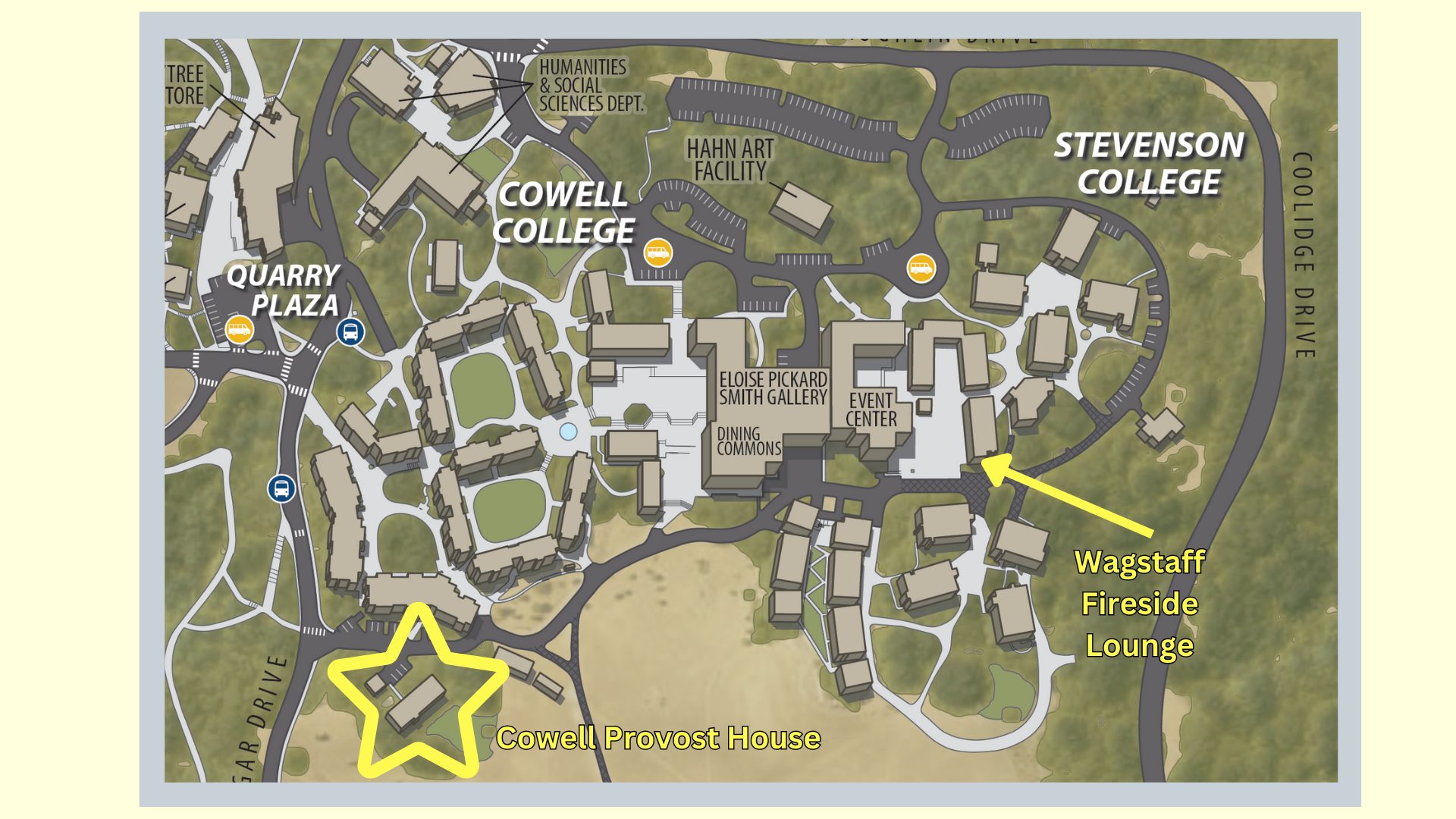 A map of Cowell College and Stevenson College
